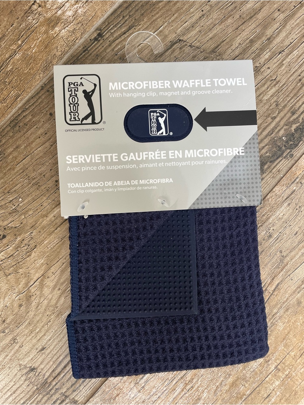 PGA Tour Microfiber Waffle Towel - Navy NEW Magnet & Groove Cleaner